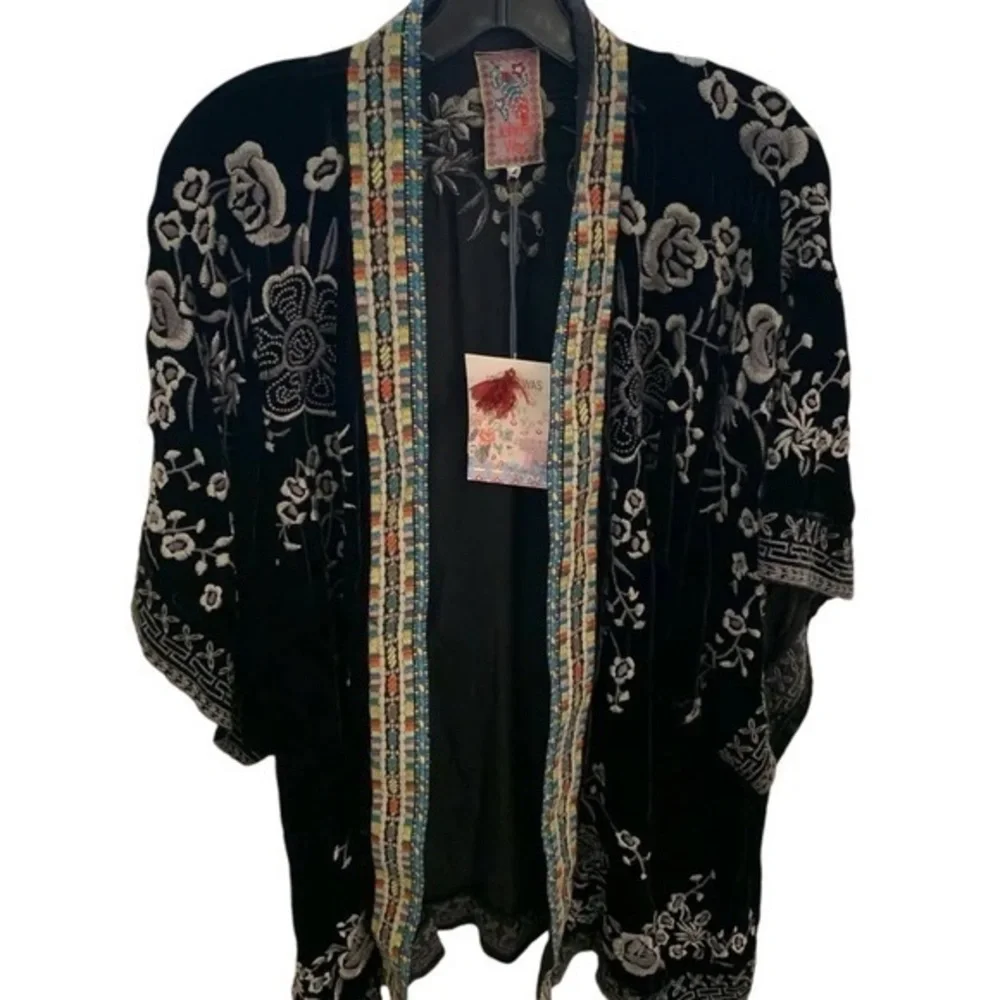 Johnny Was Okinawa Black Velvet Embroidered Kimono/Jacket NWT (short version) - Picture 3 of 13